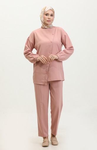 Buttoned Tunic Trousers Double Suit 50013-01 Powder 50013-01