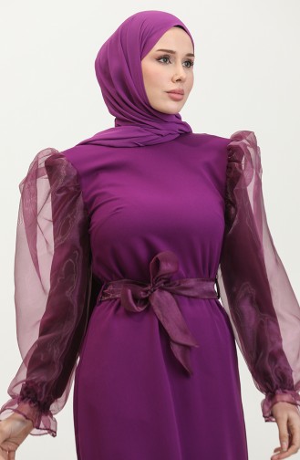 Organza Belted Evening Dress 60299-01 Purple 60299-01