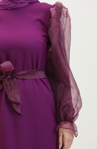 فستان سهرة أورجانزا وحزام للخصر 60299-01 لون بنفسجي 60299-01