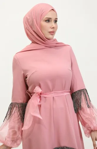Robe De Soirée A Ceinture Et Franges 60408-01 Poudre 60408-01