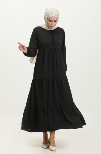 فستان بتفاصيل من القماش ايروبين 1702-01 لون أسود 1702-01