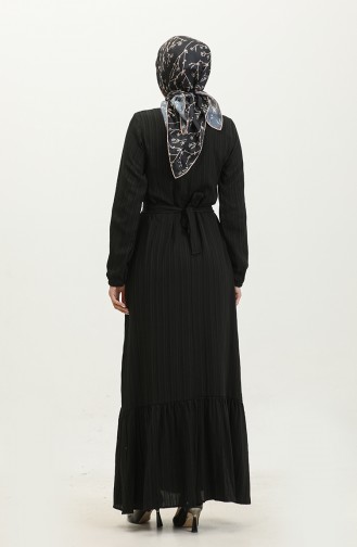 فستان طويل ياقة ربطة عنق 0357-01 أسود  0357-01