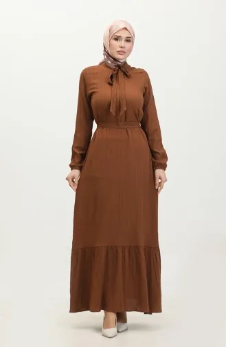 Sare Tie Collar Gathered Hem Dress 0357-02 Taba 0357-02