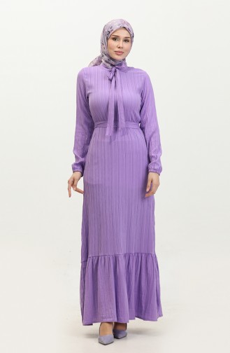 Sare Tie Collar Gathered Hem Dress 0357-04 Lilac 0357-04