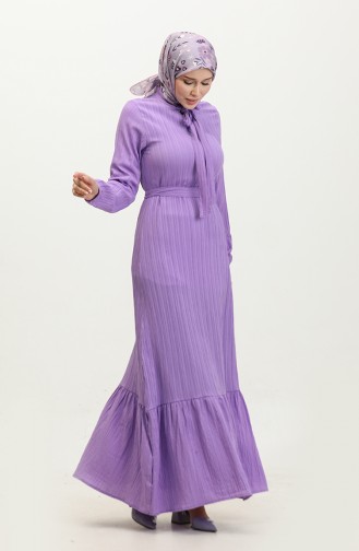 Sare Tie Collar Gathered Hem Dress 0357-04 Lilac 0357-04