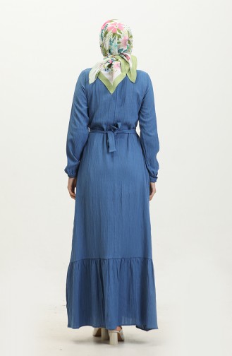 Sare Tie Collar Gathered Hem Dress 0357-05 Indigo 0357-05