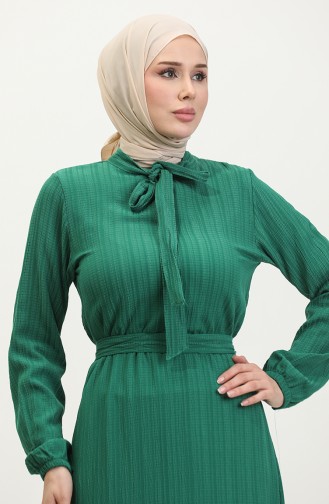 Sare Tie Collar Gathered Hem Dress 0357-06 Emerald Green 0357-06