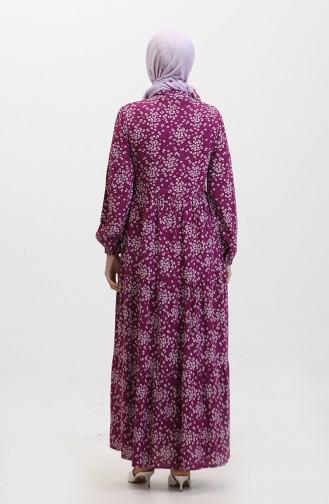 Gülsüm Half Buttoned Floral Viscose Dress 0358-02 Plum 0358-02