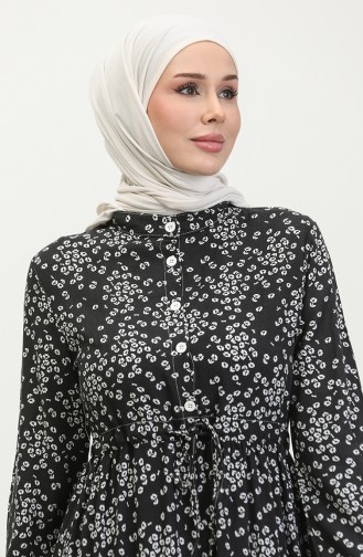 Gülsüm Kleid Aus Viskose Mit Blumenmuster Halb Geknöpft 0358-03 Schwarz 0358-03