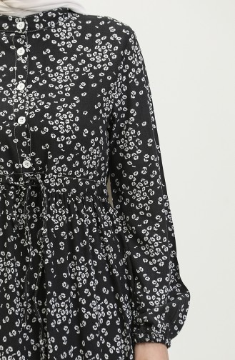 Gülsüm Half-buttoned Floral Viscose Dress 0358-03 Black 0358-03