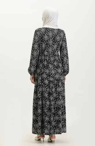 Gülsüm Robe Viscose Fleurie Demi Boutonnée 0358-03 Noir 0358-03