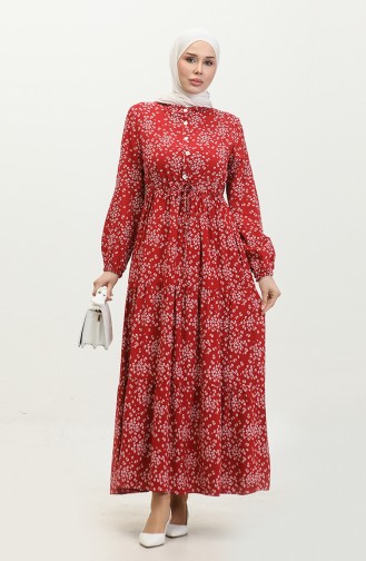 غولسوم فستان فيسكوز بتصميم مورّد نصف أزرار 0358-05 لون خمري 0358-05