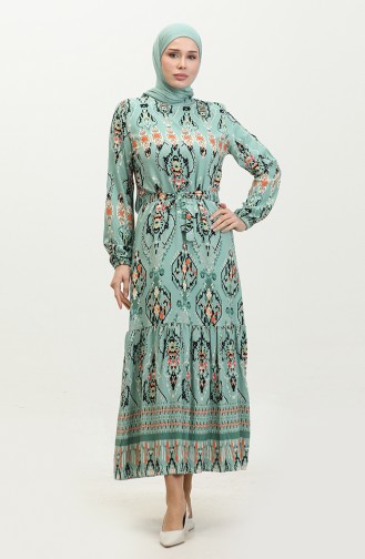 Hüma Patterned Viscose Dress 0360-01 Green 0360-01