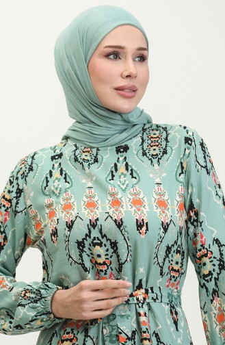 Hüma Patterned Viscose Dress 0360-01 Green 0360-01