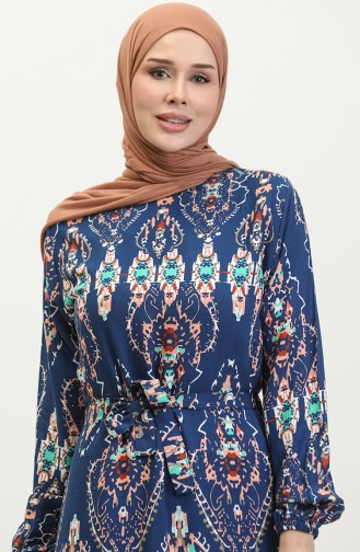 Hüma Patterned Viscose Dress 0360-03 Navy Blue 0360-03