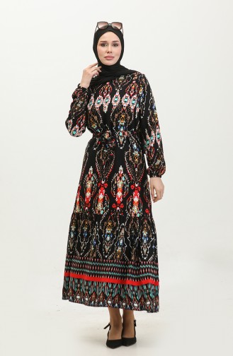 Hüma Patterned Viscose Dress 0360-05 Black 0360-05