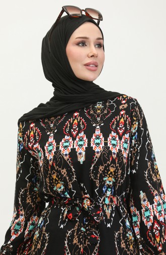 Hüma Patterned Viscose Dress 0360-05 Black 0360-05