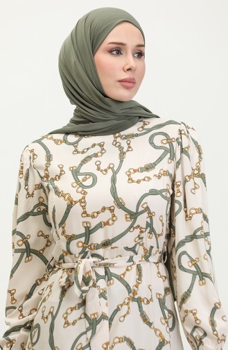 فستان فيسكوز بتصميم مُطبع بسلسلة 60401-01 لون بيج كاكي 60401-01