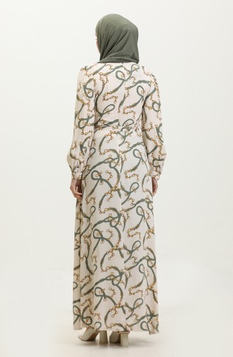 فستان فيسكوز بتصميم مُطبع بسلسلة 60401-01 لون بيج كاكي 60401-01