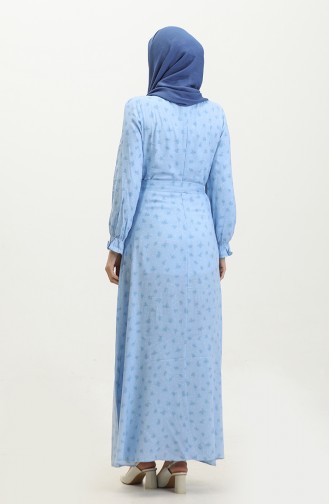 Pile Detaylı Kuşaklı Viskon Elbise 60402-01 Mavi