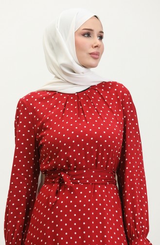 Viscose-jurk Met Stippenpatroon En Riem 60405-01 Claret Red 60405-01