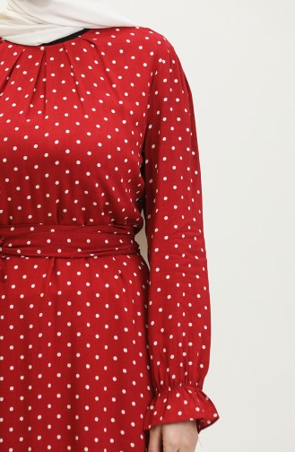 فستان فيسكوز بتصميم منقط وحزام للخصر 60405-01 لون خمري 60405-01