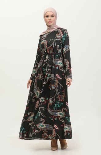 Viscose-jurk Met Patroon 60406-01 Zwart Groen 60406-01