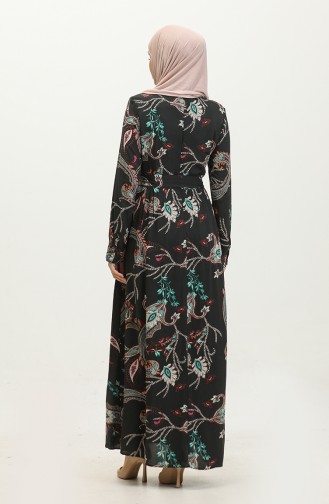 فستان فيسكوز بتصميم مُطبع 60406-01 لون أسود وأخضر 60406-01