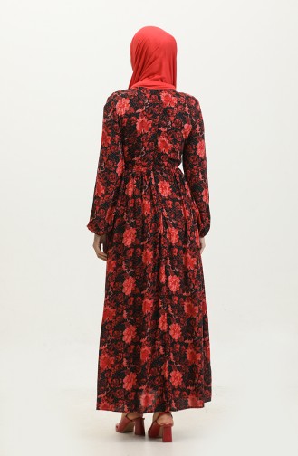 Viscose-jurk Met Bloemenpatroon 60407-02 Zwart Bordeauxrood 60407-02