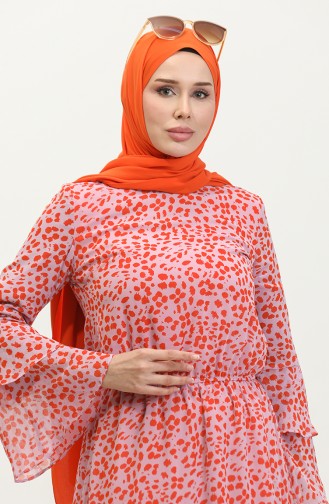 Jurk Van Chiffon Met Patroon En Volantmouwen 60409-01 Lila Tegel 60409-01