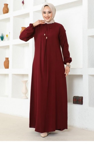 1121Sgs A Pleated Viscose Dress Claret Red 16905