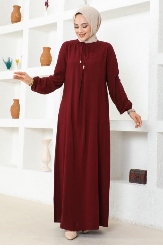 1121Sgs A Pleated Viscose Dress Claret Red 16905