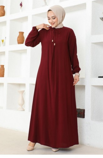 1121Sgs A Pleated Viscose Dress Claret Red 16905