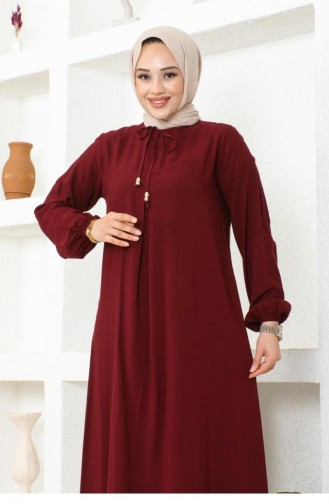 1121Sgs A Pleated Viscose Dress Claret Red 16905
