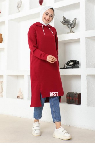 2079Mg Kapüşonlu Spor Tunik Bordo