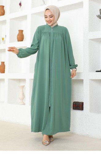 0032Sgs Gathered Jessica Crepe Abaya Green 16939