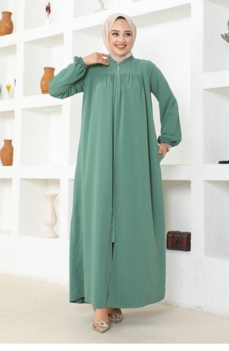 0032Sgs Gathered Jessica Crepe Abaya Green 16939