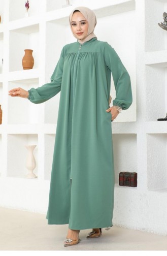 0032Sgs Abaya Jessica Crêpe Fronceée Vert 16939