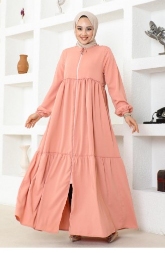 0033Sgs Jessica Crepe Abaya With Frilly Skirt Powder 16944