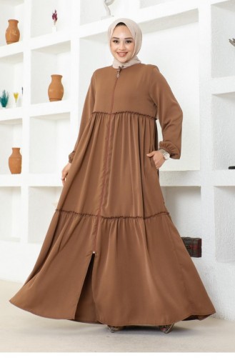 0033Sgs Jessica Crepe Abaya With Frilly Skirt Brown 16945