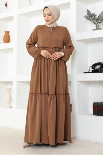 0033Sgs Jessica Crepe Abaya With Frilly Skirt Brown 16945