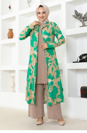 0332Sgs Patterned Three-piece Suit Green 16946