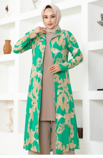 0332Sgs Patterned Three-piece Suit Green 16946