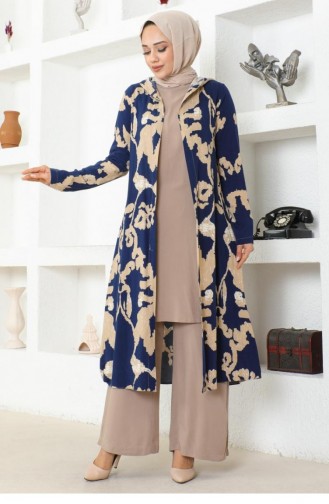 0332Sgs Patterned Three-piece Suit Navy Blue 16948