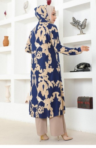 0332Sgs Patterned Three-piece Suit Navy Blue 16948