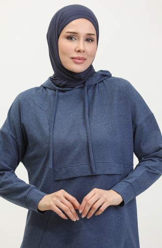 Hooded Pearl Detailed Tracksuit 3024-02 Indigo 3024-02