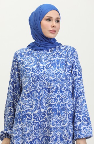 فستان الصلاة  منقوش من نسيج شيلة  6364-01 أزرق 6364-01