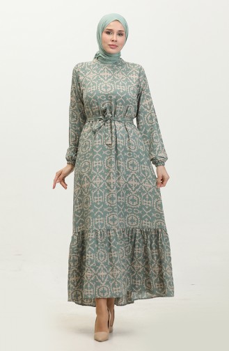 Viscose Patterned Dress 0362-02 Green 0362-02