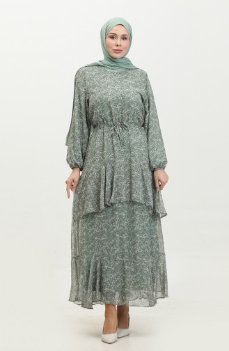 Plus Size Chiffon Dress Green 7730 917