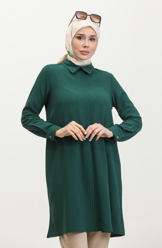 Shirt Collar Pleated Tunic 1012-04 Emerald Green 1012-04